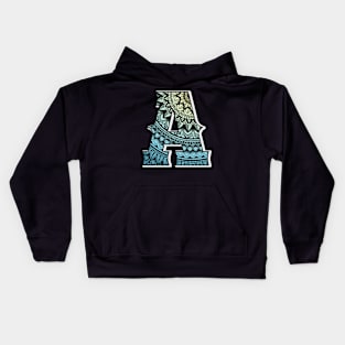 Black and blue mandala in alphabet A Kids Hoodie